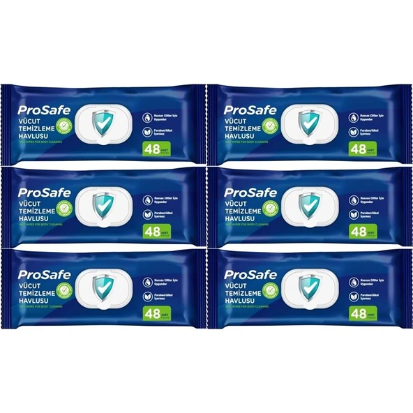 Prosafe Yetişkin Vücut Temizleme Islak Mendil Havlu 48 Yaprak XL (6 Lı Set) Plastik Kapak ürün görseli 1