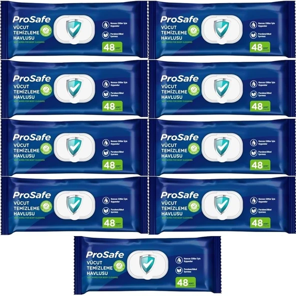 Prosafe Yetişkin Vücut Temizleme Islak Mendil Havlu 48 Yaprak XL (9 Lu Set) Plastik Kapak ürün görseli 1