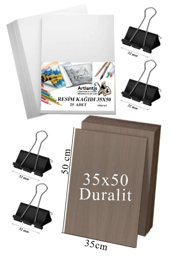 Karakalem Eskiz Çizim Seti Durolit Seti 35x50 cm Duralit 1 Adet 35x50 Resim Kağıdı 25 Adet Mandal Metal 4 Adet ürün görseli 1