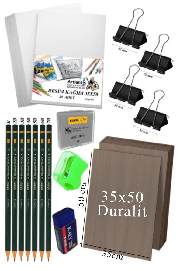 Karakalem Eskiz Çizim Seti Durolit Seti 35x50 cm 1 Paket Resim Kağıdı Dereceli Kalem Seti Hamur Silgi Sınav Silgisi ürün görseli 1