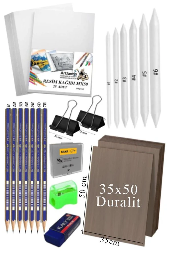 Karakalem Eskiz Çizim Seti Durolit Seti 35x50 cm 1 Paket Pastel Dağıtıcı Kalem Resim Kağıdı Dereceli Kalem Seti Hamur Silgi Sınav Silgisi ürün görseli 1