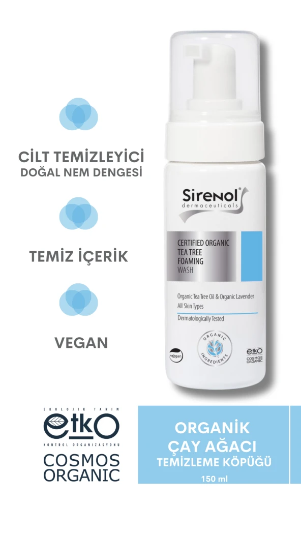 Sirenol Organik Sertifikalı Çay Ağacı Temizleme Köpüğü 150 mL ürün görseli 1