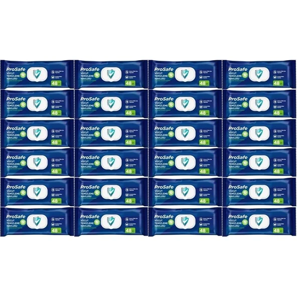 Prosafe Yetişkin Vücut Temizleme Islak Mendil Havlu 48 Yaprak XL (24 Lü Set) Plastik Kapak ürün görseli 1