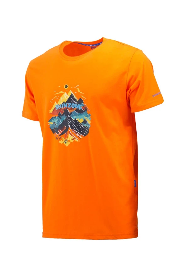 Erkek Bisiklet Yaka Mevsimlik Göğüs Baskılı Standart Fit Turuncu T-Shirt ürün görseli 1