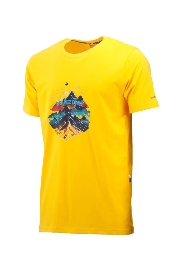 Erkek Bisiklet Yaka Mevsimlik Göğüs Baskılı Standart Fit Sarı T-Shirt ürün görseli 1