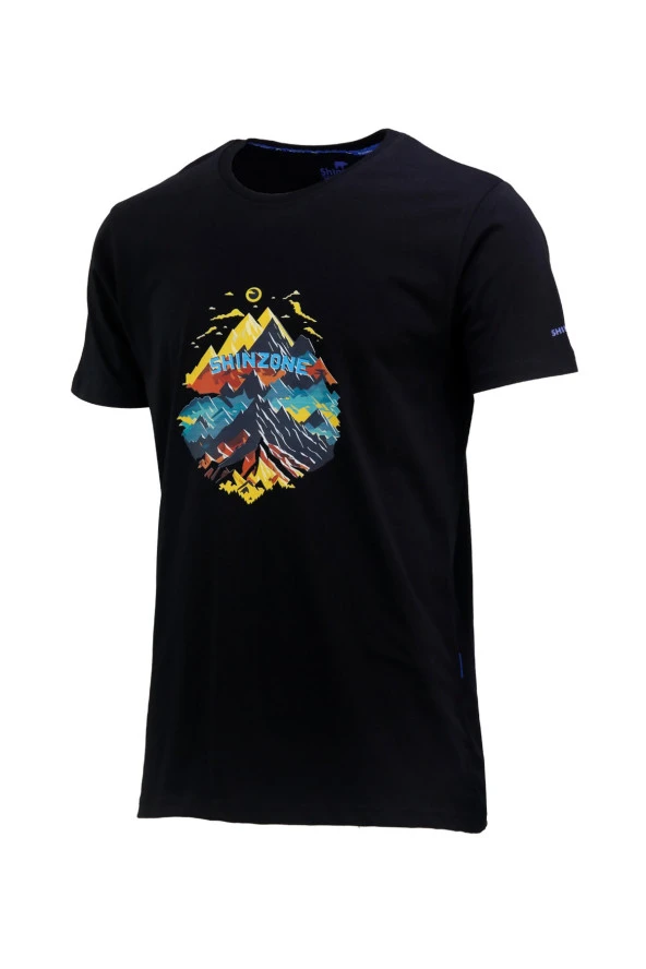 Erkek Bisiklet Yaka Mevsimlik Göğüs Baskılı Standart Fit Siyah T-Shirt ürün görseli 1