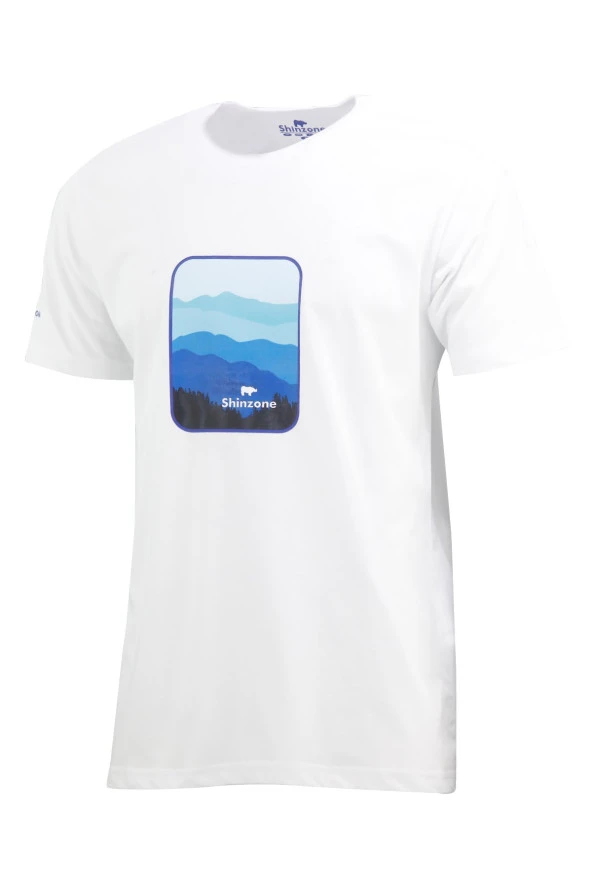 Erkek Bisiklet Yaka Yazlık Göğüs Baskılı Standart Fit Beyaz T-Shirt ürün görseli 1