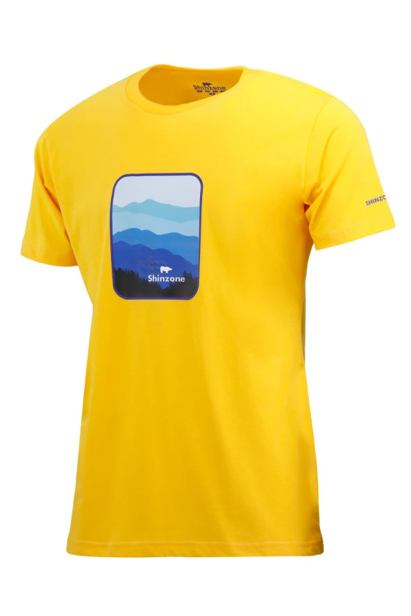 Erkek Bisiklet Yaka Yazlık Göğüs Baskılı Standart Fit Sarı T-Shirt ürün görseli 1