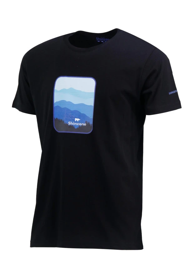 Erkek Bisiklet Yaka Yazlık Göğüs Baskılı Standart Fit Siyah T-Shirt ürün görseli 1