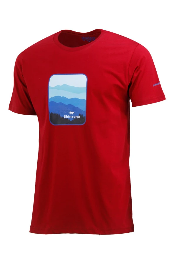 Erkek Bisiklet Yaka Yazlık Göğüs Baskılı Standart Fit Bordo T-Shirt ürün görseli 1