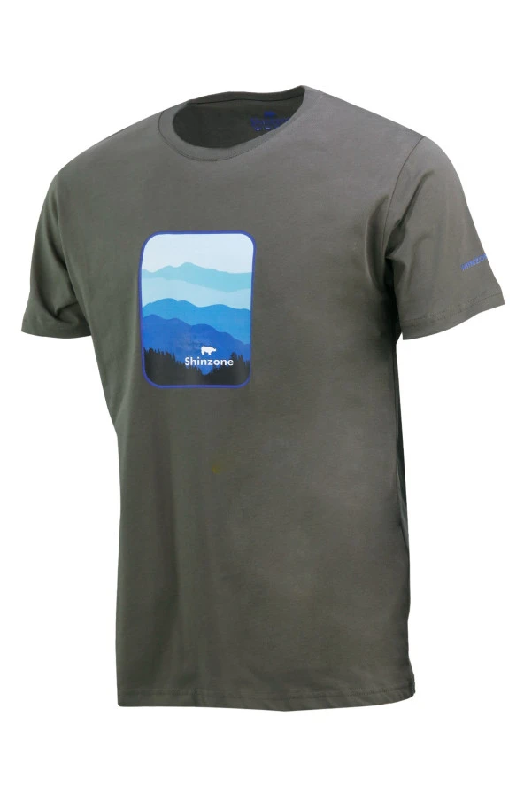 Erkek Bisiklet Yaka Yazlık Göğüs Baskılı Standart Fit Haki T-Shirt ürün görseli 1