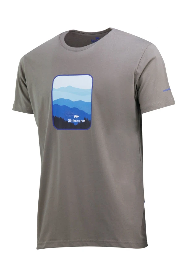 Erkek Bisiklet Yaka Yazlık Göğüs Baskılı Standart Fit Vizon T-Shirt ürün görseli 1