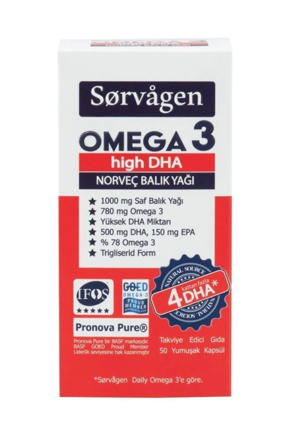 SORVAGEN Omega 3 High Dha Saf Norveç Balık Yağı, 50 Kapsül, 1000 Mg ürün görseli 1