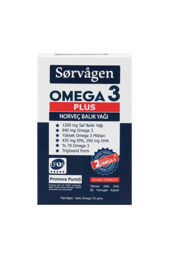 SORVAGEN Omega 3 Plus Saf Norveç Balık Yağı, 60 Kapsül, 1200mg ürün görseli 1