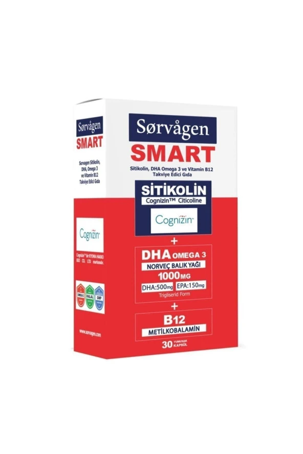 Sorvagen Smart 30 Kapsül ( Sitikolin Dha Omega 3 Ve B12 İçeren Takviye Edici Gıda) ürün görseli 1