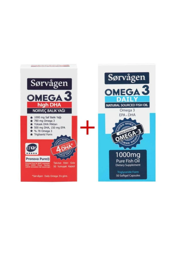 SORVAGEN Omega 3 High Dha Saf Norveç Balık Yağı, 1000 Mg Ve Adet Omega 3 Daily Saf Balık Yağı, 50 Kapsül ürün görseli 1