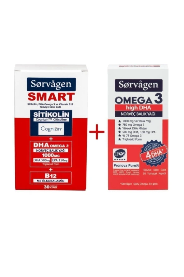 SORVAGEN Smart Sitikolin, Dha Omega 3, B12 (30 Kapsül) + Omega 3 Hıgh Dha Norveç Balık Yağı ürün görseli 1