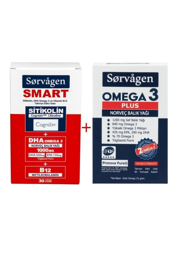SORVAGEN Smart Sitikolin, Dha Omega 3, B12 (30 Kapsül) + Omega 3 Plus Norveç Balık Yağı ürün görseli 1