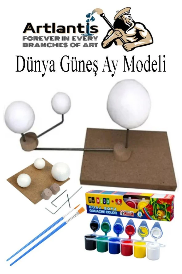 Güneş Dünya Ay Modeli 1 Paket Guaj Boya 6 Renk Fırça Gezegen Maketi Deney Seti Güneş Sistemi Modeli Okul Ders Deney Seti Kendin Yap ürün görseli 1