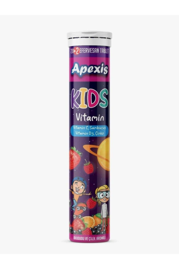 APEXİS Kids Vitamin Ahududu Ve Çilek Aromalı 22 Efervesan Tablet ürün görseli 1