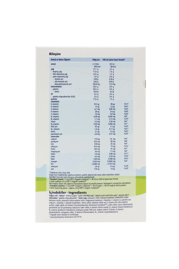 HİPP 3 Combiotic Organik Devam Sütü 800 gr - Resim 3