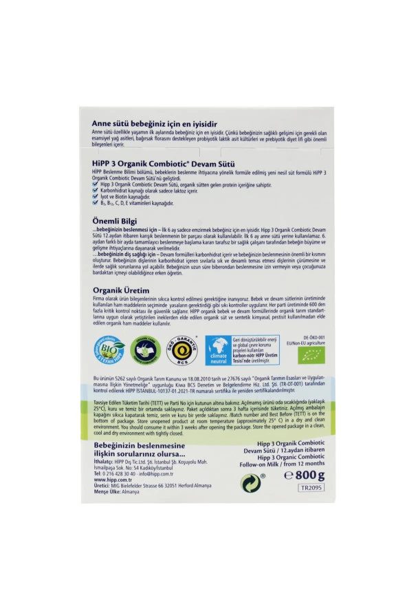 HİPP 3 Combiotic Organik Devam Sütü 800 gr - Resim 4