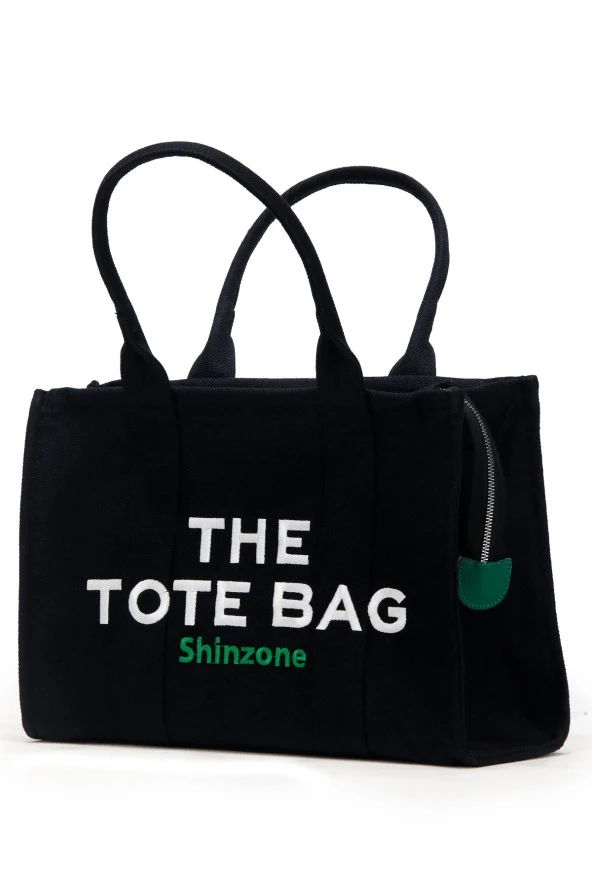 Kadın Soft Tote Bag Kanvas Siyah Yeşil Çanta ürün görseli 1
