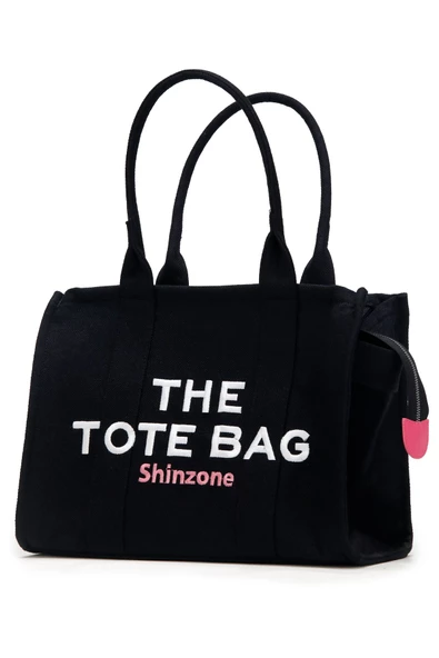 Kadın Soft Tote Bag Kanvas Siyah Pembe Çanta ürün görseli 1