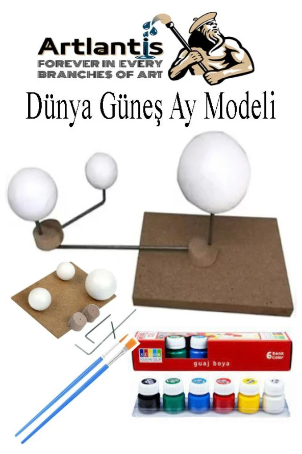 Güneş Dünya Ay Modeli 1 Paket 6 Renk Guaj Boya Fırça Gezegen Maketi Deney Seti Güneş Sistemi Modeli Okul Ders Deney Seti Kendin Yap ürün görseli 1