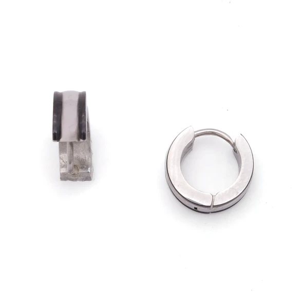 Çelik Halak Küpe Siyah Detaylı Çift Renk 5mm Halka Küpe UNK-701 ürün görseli 1
