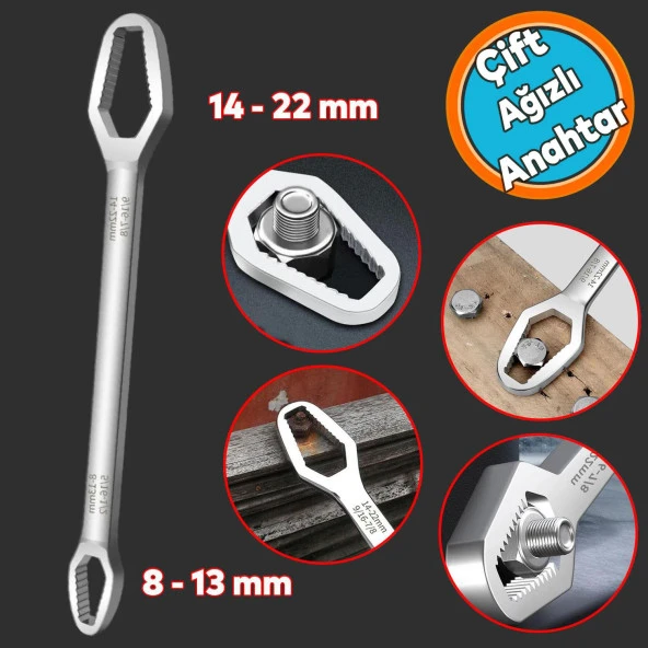 Pratik Çift Ağızlı Kendinden Sıkma Çok Amaçlı Anahtar Çelik Anahtarı Krom 8-13 / 14-22 mm ürün görseli 1