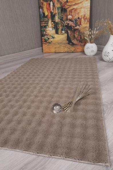 Dekoratif Bubble Uzun Tüylü Yumuşak Puffy Peluş Kaymaz Yıkanabilir Salon Koridor Halı Yolluk Vizon ürün görseli 1