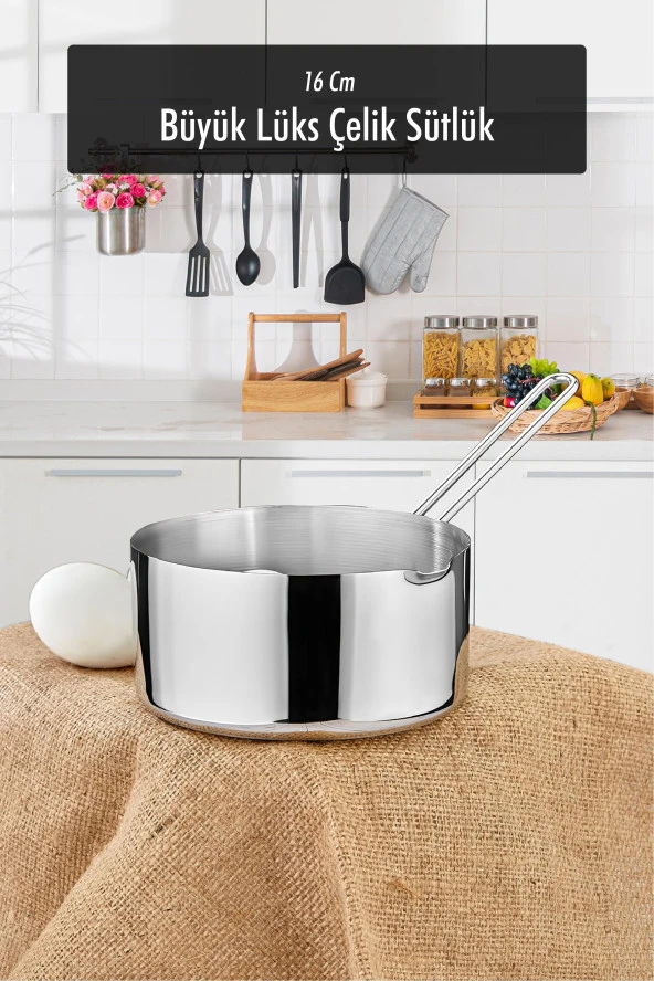 16 Cm Büyük Boy Lüx Paslanmaz Çelik Sütlük & Sosluk & Kaçerola ürün görseli 1