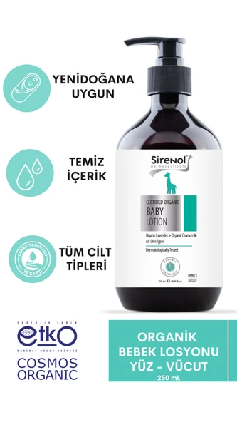 Sirenol Organik Bebek Losyonu - Yenidoğan 250 mL ürün görseli 1