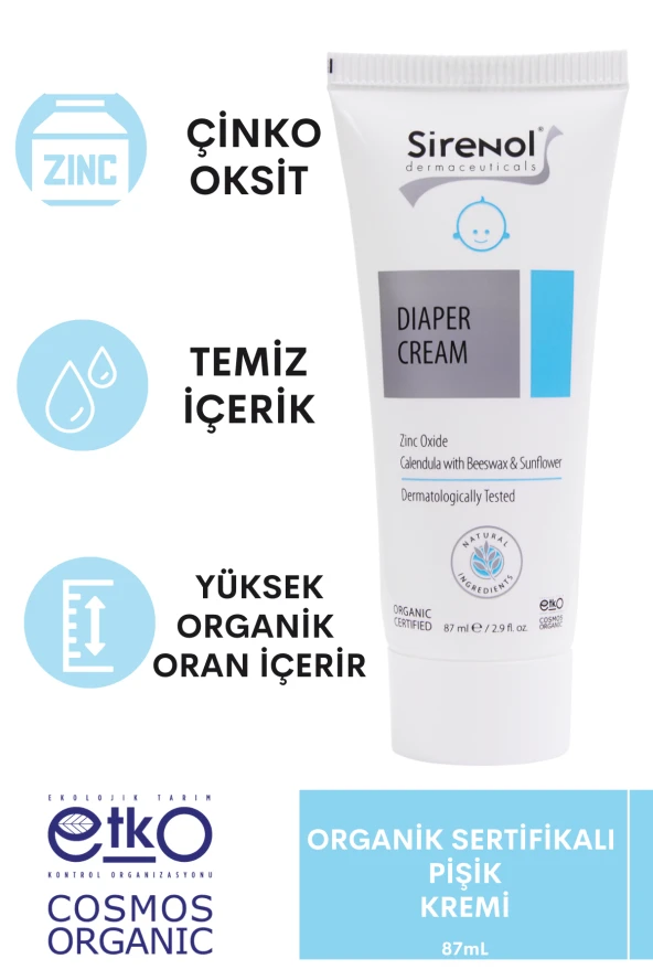 Sirenol Organik Sertifikalı Bebek Pişik Kremi 87 mL ürün görseli 1