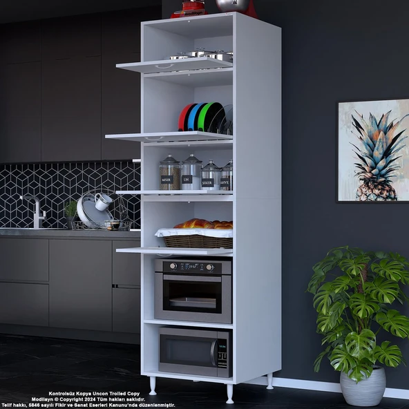 Modilayn SİLVA 59,6 x 226,4 x 56 cm 4 Kapaklı Ankastre Fırın Ve Mutfak dolabı ürün görseli 1