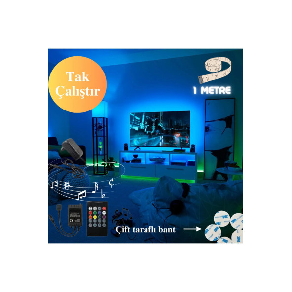neeko Sese Ve Müziğe Duyarlı Tv Arkası Yatak Odası Çocuk Odası Mutfak Rgb Şerit Led Tak Çalıştır 1 Metre ürün görseli 1