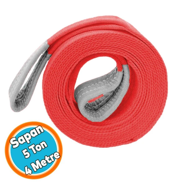Sapan Polyester Spanzet 5 Ton 4 Metre Kırmızı Sağlam Yük Kaldırma Taşıma İndirme Halat ürün görseli 1