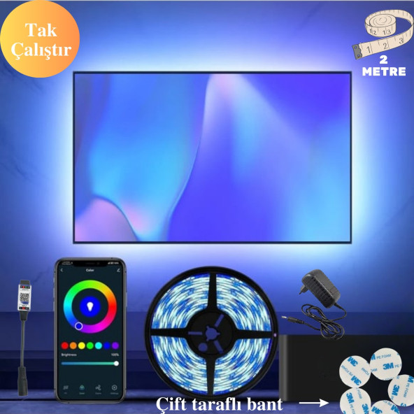 neeko Telefon Kontrollü Tv Arkası Yatak Odası Çocuk Odası Mutfak Rgb Şerit Led Tak Çalıştır 2 Metre ürün görseli 1