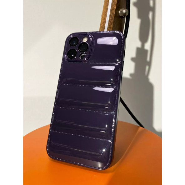 Apple İphone 13 PRO Uyumlu Puffer Silikon Kılıf Kamera Koruma Lens Korumalı Parlak Telefon Kılıfı DERİN MOR ürün görseli 1