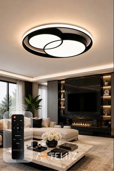 ARTELUZ Modern Çift Yuvarlak Model Plafonyer Led Avize Tavan Model 3 Renk Avize Salon Led Lambası Kumandalı ürün görseli 1