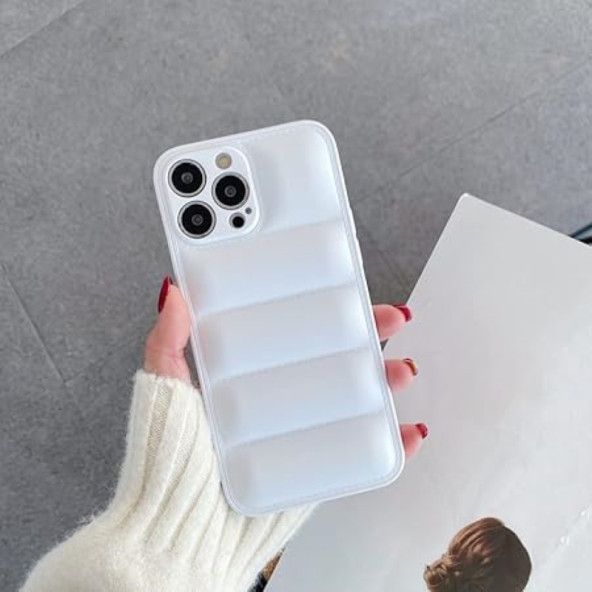 Apple İphone 14 PRO Uyumlu Puffer Silikon Kılıf Kamera Koruma Lens Korumalı Parlak Telefon Kılıfı BEYAZ ürün görseli 1