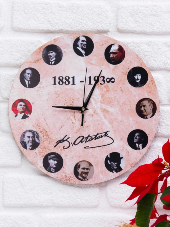Deep Craft Dekoratif Ahşap Duvar Saati Salon,Ofis,Büro,Ev Şık Tasarım-Her Saat Atatürk ürün görseli 1