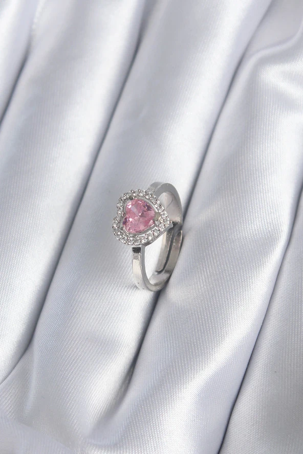 Pirinç Gümüş Renk Pembe Zirkon Taşlı Charm Model Kadın Yüzük TJ-BYK2864 ürün görseli 1