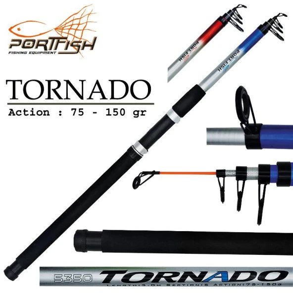 Portfish Tornado Teleskopik Fiber Olta Kamışı 300 cm 75 -150 gr Kırmızı ürün görseli 1