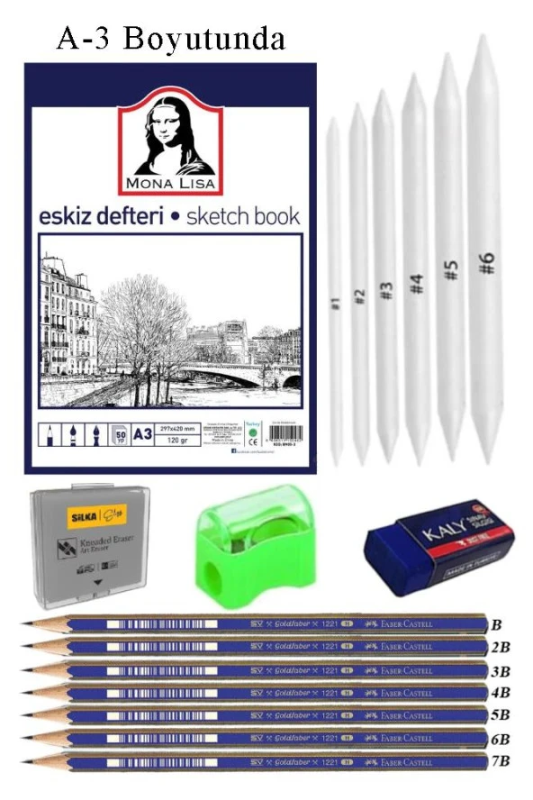 Eskiz Defteri A3 50 Yaprak Karakalem Çizim Seti Gölgelendirme Kalemi Hamur Silgi Faber Castell Dereceli Kalem Hobi Tasarım Seti ürün görseli 1