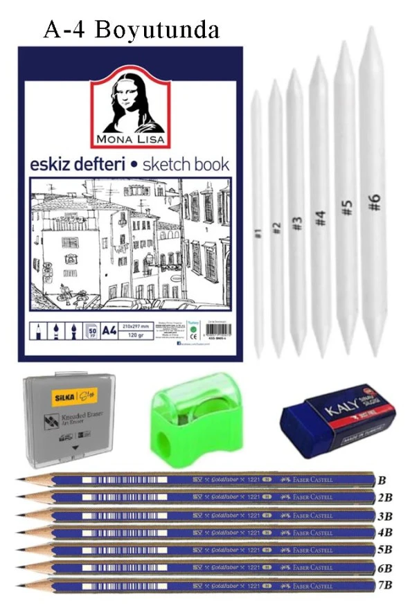 Eskiz Defteri A4 50 Yaprak Karakalem Çizim Seti Gölgelendirme Kalemi Hamur Silgi Faber Castell Dereceli Kalem Hobi Tasarım Seti ürün görseli 1