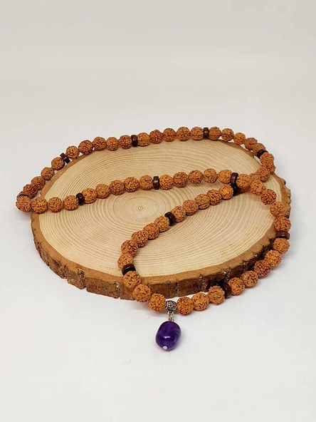Ametist Taşlı Rudraksha Tohum Kolye Dolama Bileklik 8mm (49722) ürün görseli 1