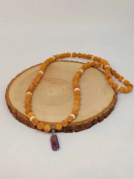 Ametist Taşlı Rudraksha Tohum Kolye Dolama Bileklik 8mm (49718) ürün görseli 1