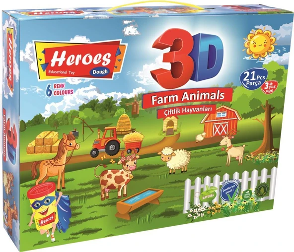 HEROES 3D ÇİFTLİK HAYVANLARI 6 RENKLİ OYUN HAMURU ERN-570 ürün görseli 1